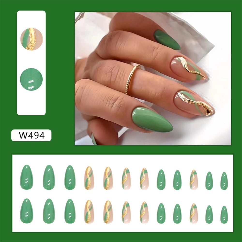 Green and Gold Press-On Nails